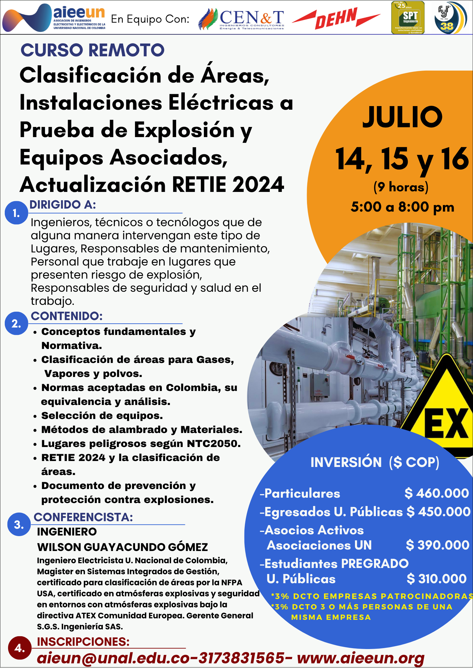 CURSO VIRTUAL "Clasificación de Áreas, Instalaciones Eléctricas a Prueba de Explosión y Equipos Asociados con la Actualización RETIE 2024"